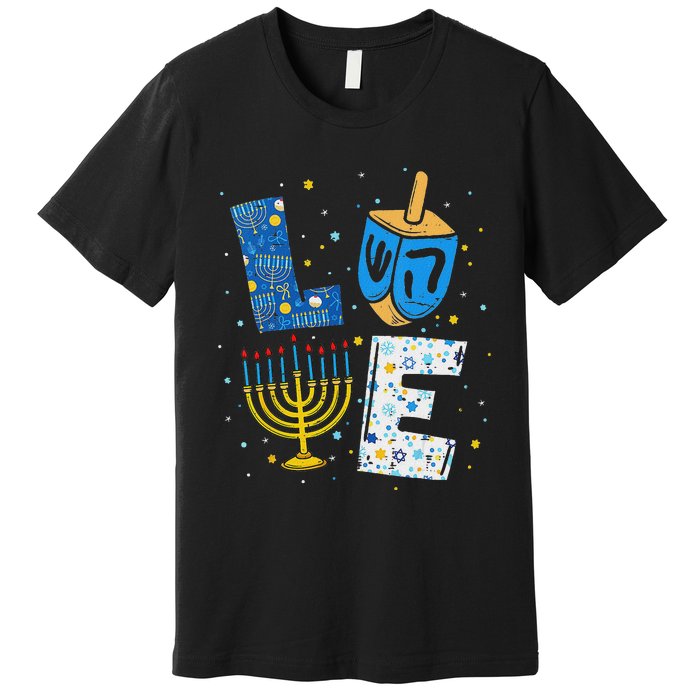 Love Cute Hanukkah Decorations Dreidel Menorah Chanukah Premium T-Shirt