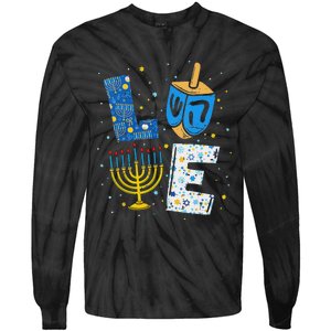 Love Cute Hanukkah Decorations Dreidel Menorah Chanukah Tie-Dye Long Sleeve Shirt