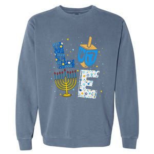 Love Cute Hanukkah Decorations Dreidel Menorah Chanukah Garment-Dyed Sweatshirt