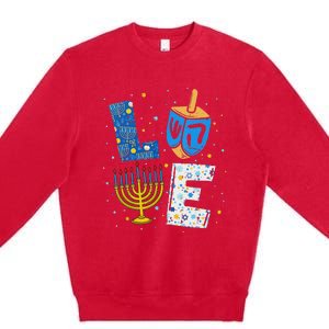 Love Cute Hanukkah Decorations Dreidel Menorah Chanukah Premium Crewneck Sweatshirt