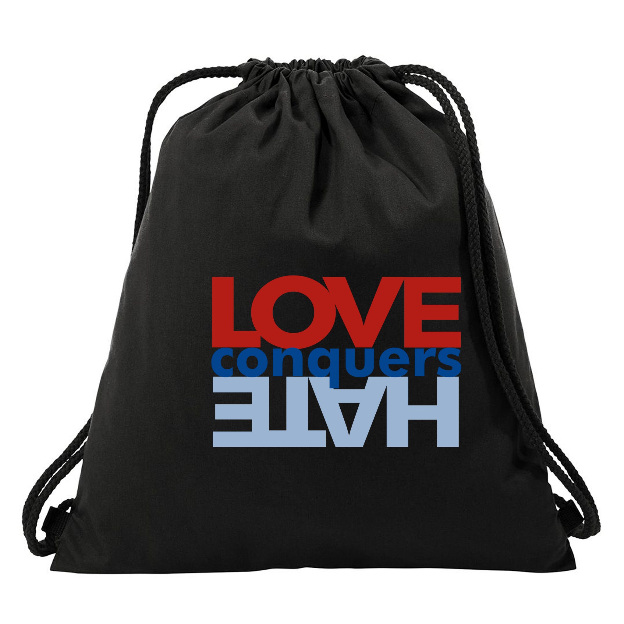 Love Conquers Hate Drawstring Bag