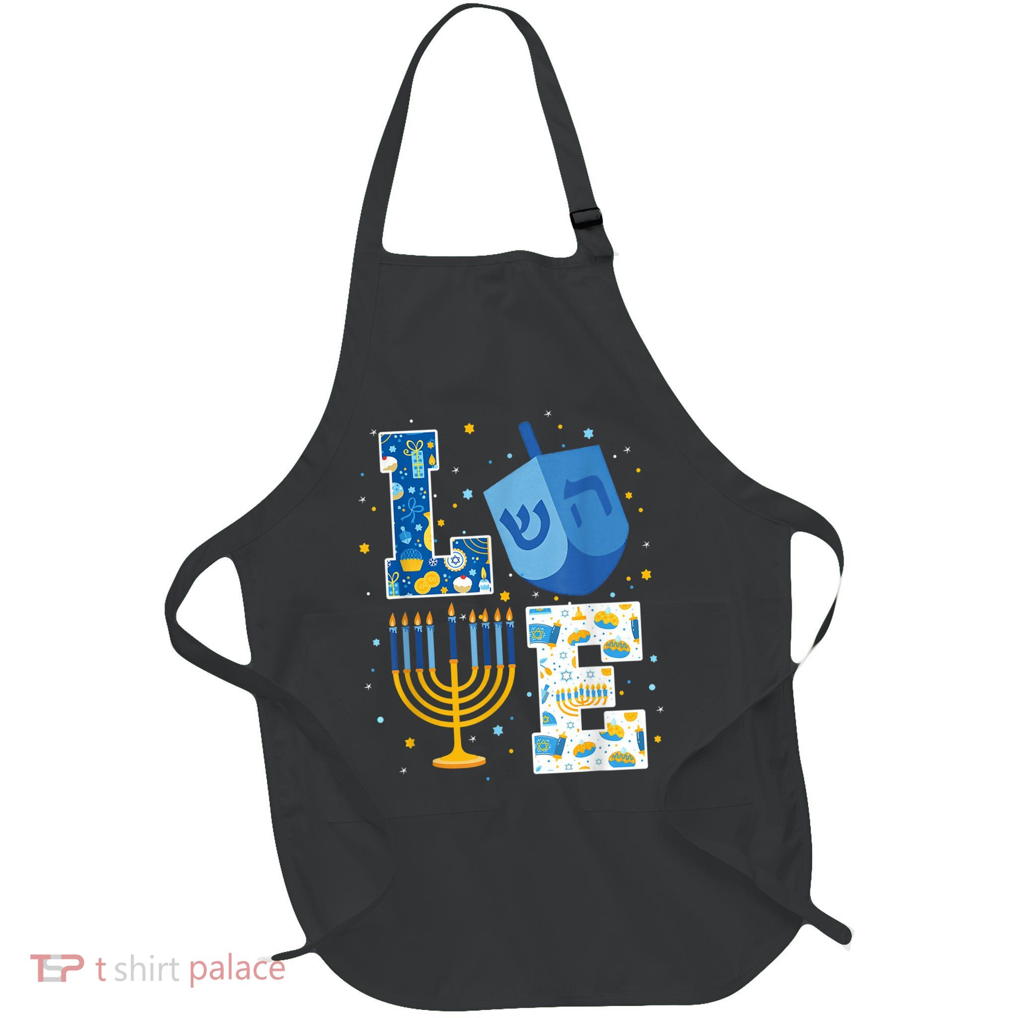 LOVE Cute Hanukkah Decorations Dreidelorah Chanukah Full-Length Apron With Pockets