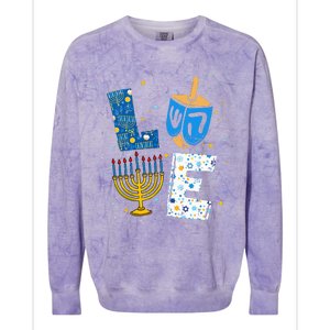 Love Cute Hanukkah Decorations Dreidel Menorah Chanukah Colorblast Crewneck Sweatshirt