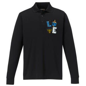 Love Cute Hanukkah Decorations Dreidel Menorah Chanukah Performance Long Sleeve Polo