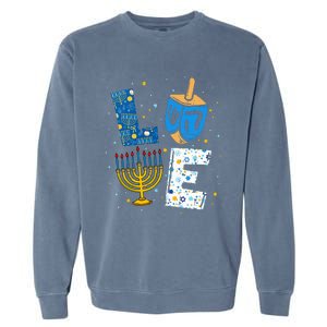 Love Cute Hanukkah Decorations Dreidel Menorah Chanukah Garment-Dyed Sweatshirt