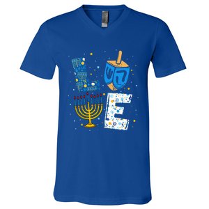 Love Cute Hanukkah Decorations Dreidel Menorah Chanukah V-Neck T-Shirt