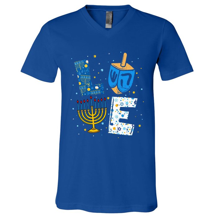 Love Cute Hanukkah Decorations Dreidel Menorah Chanukah V-Neck T-Shirt