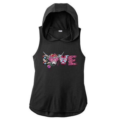 Love Cow Heart Leopard Moolentine Valentine's Day Man Ladies PosiCharge Tri-Blend Wicking Draft Hoodie Tank