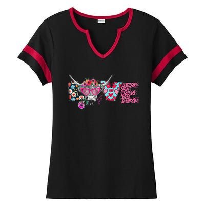 Love Cow Heart Leopard Moolentine Valentine's Day Man Ladies Halftime Notch Neck Tee