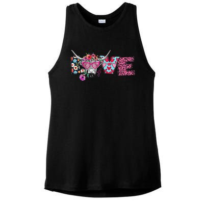 Love Cow Heart Leopard Moolentine Valentine's Day Man Ladies PosiCharge Tri-Blend Wicking Tank