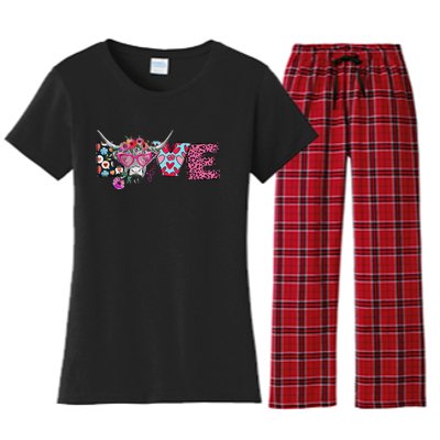 Love Cow Heart Leopard Moolentine Valentine's Day Man Women's Flannel Pajama Set