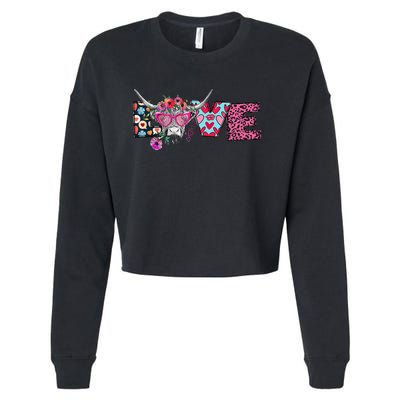 Love Cow Heart Leopard Moolentine Valentine's Day Man Cropped Pullover Crew