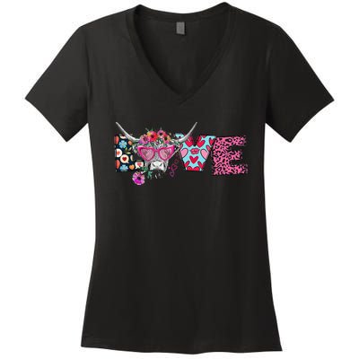 Love Cow Heart Leopard Moolentine Valentine's Day Man Women's V-Neck T-Shirt