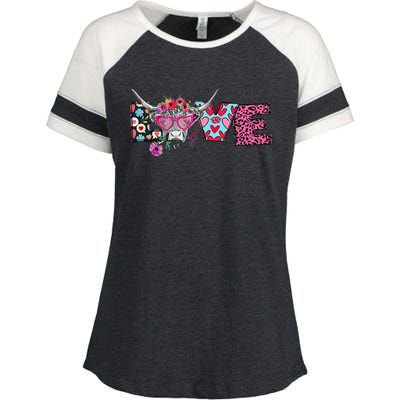 Love Cow Heart Leopard Moolentine Valentine's Day Man Enza Ladies Jersey Colorblock Tee