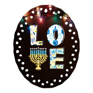 Love Cute Hanukkah Chanukah Menorah Pajama Matching Family Ceramic Oval Ornament