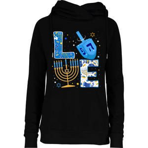 LOVE Cute Hanukkah Decorations Dreidel Menorah Chanukah Womens Funnel Neck Pullover Hood