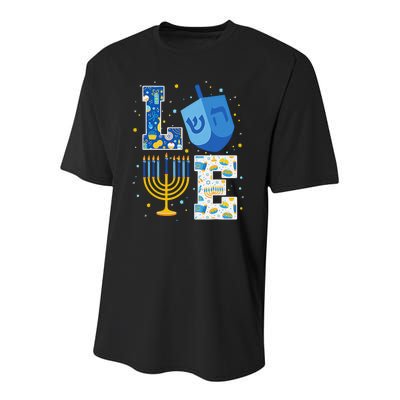 LOVE Cute Hanukkah Decorations Dreidel Menorah Chanukah     Youth Performance Sprint T-Shirt