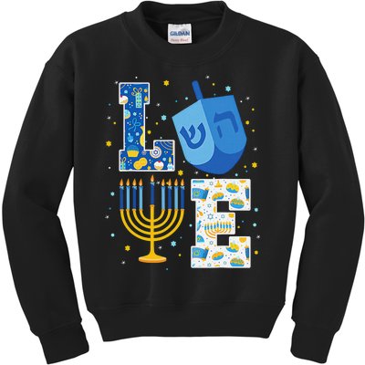 LOVE Cute Hanukkah Decorations Dreidel Menorah Chanukah     Kids Sweatshirt