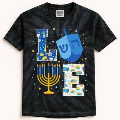 LOVE Cute Hanukkah Decorations Dreidel Menorah Chanukah     Kids Tie-Dye T-Shirt