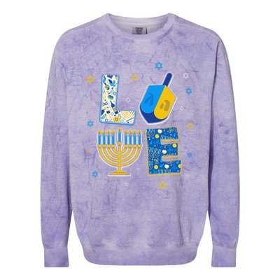 Love Cute Hanukkah Decorations Dreidel Menorah Chanukah  Colorblast Crewneck Sweatshirt