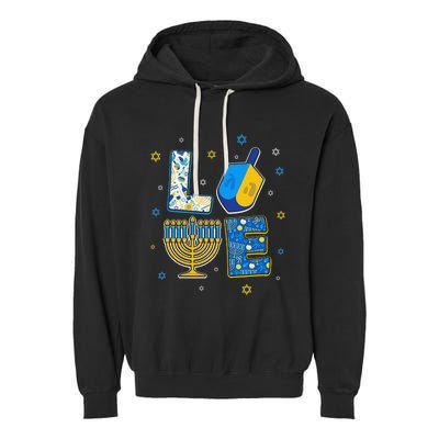 Love Cute Hanukkah Decorations Dreidel Menorah Chanukah  Garment-Dyed Fleece Hoodie