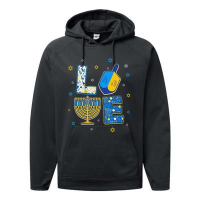 Love Cute Hanukkah Decorations Dreidel Menorah Chanukah  Performance Fleece Hoodie