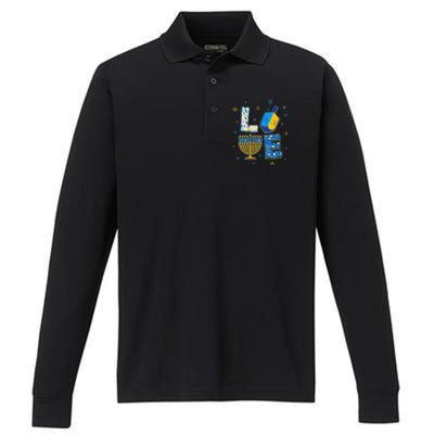 Love Cute Hanukkah Decorations Dreidel Menorah Chanukah  Performance Long Sleeve Polo