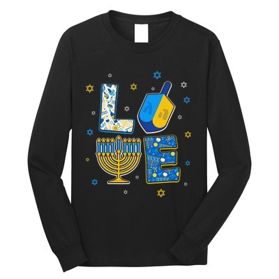 Love Cute Hanukkah Decorations Dreidel Menorah Chanukah  Long Sleeve Shirt