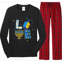 Love Cute Hanukkah Decorations Dreidel Menorah Chanukah  Long Sleeve Pajama Set