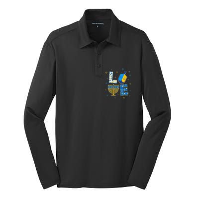 Love Cute Hanukkah Decorations Dreidel Menorah Chanukah  Silk Touch Performance Long Sleeve Polo