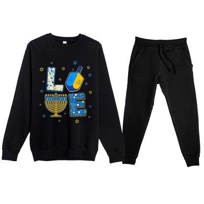 Love Cute Hanukkah Decorations Dreidel Menorah Chanukah  Premium Crewneck Sweatsuit Set