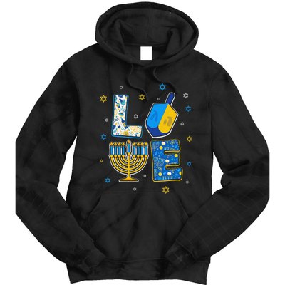 Love Cute Hanukkah Decorations Dreidel Menorah Chanukah  Tie Dye Hoodie