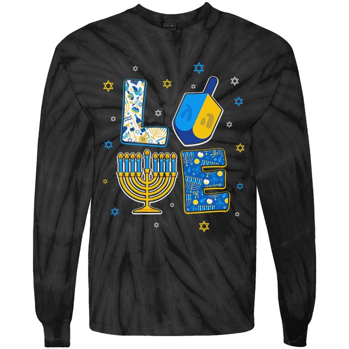 Love Cute Hanukkah Decorations Dreidel Menorah Chanukah  Tie-Dye Long Sleeve Shirt