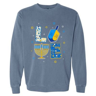 Love Cute Hanukkah Decorations Dreidel Menorah Chanukah  Garment-Dyed Sweatshirt