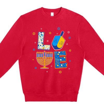 Love Cute Hanukkah Decorations Dreidel Menorah Chanukah  Premium Crewneck Sweatshirt