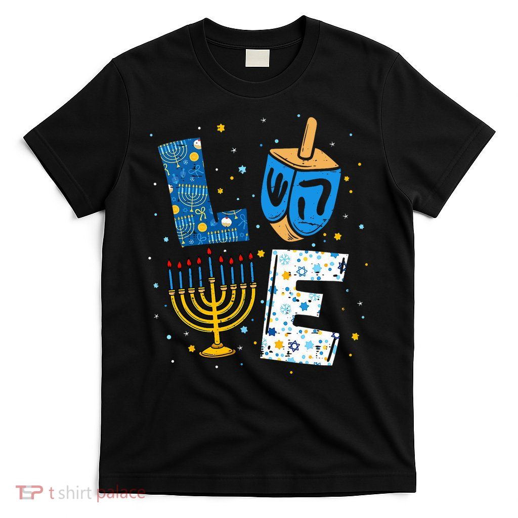 Love Cute Hanukkah Decorations Dreidel Menorah Chanukah T-Shirt