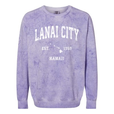 Lanai City Hawaii Hi Vintage Athletic Sports Colorblast Crewneck Sweatshirt