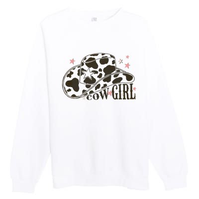 Leopard Cow Hat Howdy Rodeo Horse Texas Western Country Premium Crewneck Sweatshirt