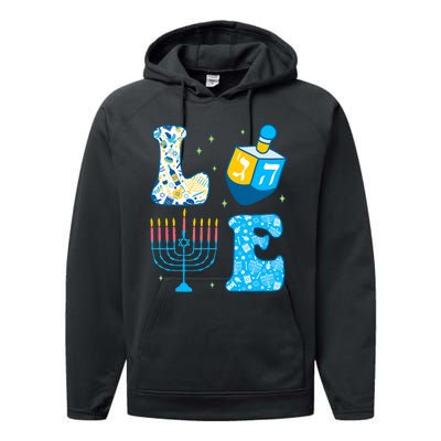 Love Cute Hanukkah Dreidel Menorah Chanukah Jewish Holiday Performance Fleece Hoodie