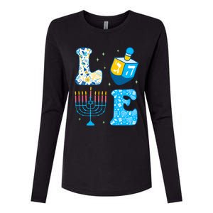 Love Cute Hanukkah Dreidel Menorah Chanukah Jewish Holiday Womens Cotton Relaxed Long Sleeve T-Shirt