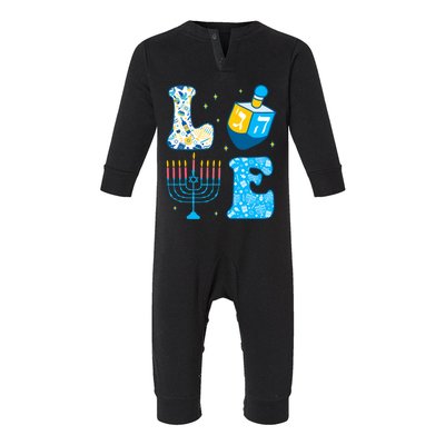 Love Cute Hanukkah Dreidel Menorah Chanukah Jewish Holiday Infant Fleece One Piece