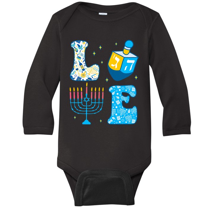 Love Cute Hanukkah Dreidel Menorah Chanukah Jewish Holiday Baby Long Sleeve Bodysuit