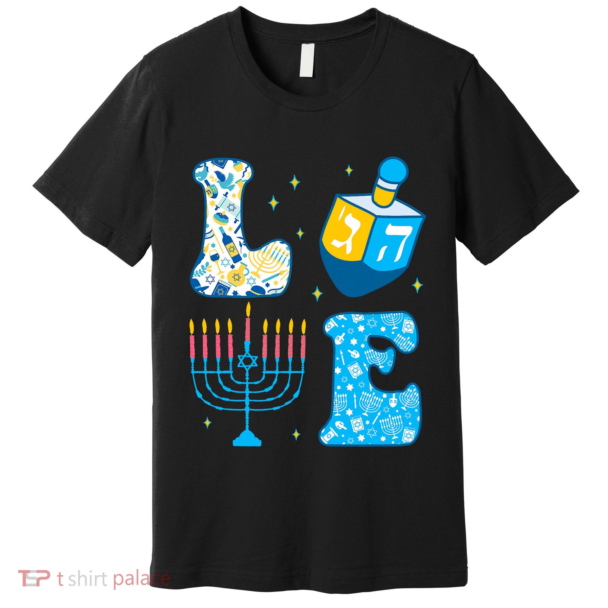 Love Cute Hanukkah Dreidel Menorah Chanukah Jewish Holiday Premium T-Shirt