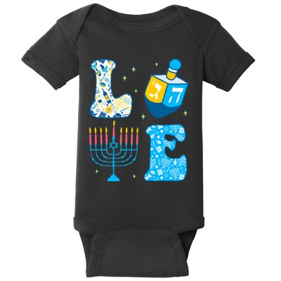 Love Cute Hanukkah Dreidel Menorah Chanukah Jewish Holiday Baby Bodysuit