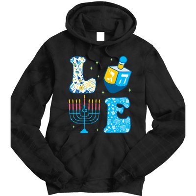 Love Cute Hanukkah Dreidel Menorah Chanukah Jewish Holiday Tie Dye Hoodie