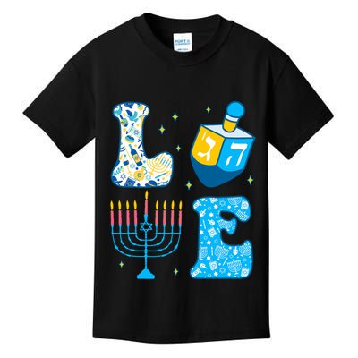 Love Cute Hanukkah Dreidel Menorah Chanukah Jewish Holiday Kids T-Shirt