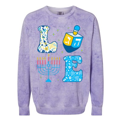 Love Cute Hanukkah Dreidel Menorah Chanukah Jewish Holiday Colorblast Crewneck Sweatshirt