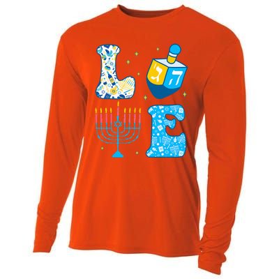 Love Cute Hanukkah Dreidel Menorah Chanukah Jewish Holiday Cooling Performance Long Sleeve Crew