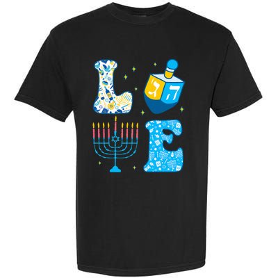 Love Cute Hanukkah Dreidel Menorah Chanukah Jewish Holiday Garment-Dyed Heavyweight T-Shirt