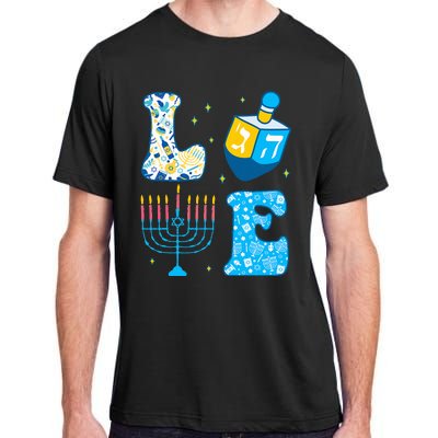 Love Cute Hanukkah Dreidel Menorah Chanukah Jewish Holiday Adult ChromaSoft Performance T-Shirt